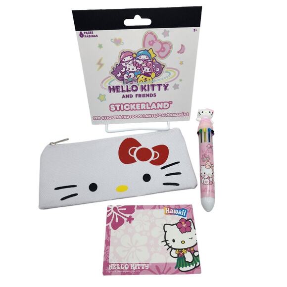 Kawaii Hello Kitty & Friends Stickerland Book, Pencil Case, Sticky Note Pad, Pen - Picture 1 of 10